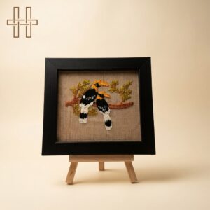 Embroidery twin hornbil Frame-Heritage Handmades -Artwork In Jute canvas-Premium Minimalist -Handcrafted