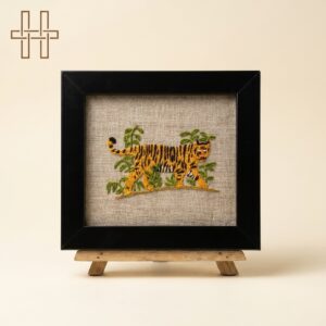 Embroidery tiger Frame-Heritage Handmades -Artwork In Jute canvas-Premium Minimalist -Handcrafted