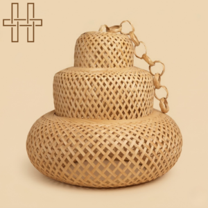 Lamp Shade 3 Step (Assamese Traditional Lamp) - 3 Tier Nest - Sustainable Bamboo - Natural Earthy Tone - Handcrafted