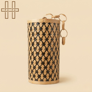 Round Black (Assamese Traditional Lamp) - Black Summit Home - Sustainable Bamboo - Natural Earthy Tone - Handcrafted