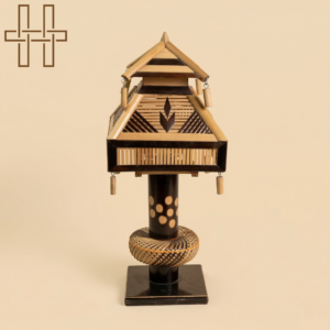 Table Lamp 2 (Assamese Traditional Lamp) - Black Tample Tower - Sustainable Bamboo - Natural Earthy Tone - Handcrafted
