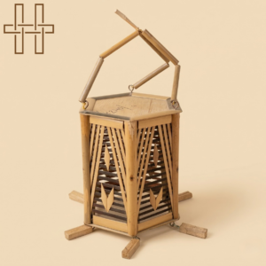 6 Kuna Sika Lamp White/Black (Assamese Traditional Lamp) - Hexa Weave - Sustainable Bamboo - Natural Earthy Tone - Handcrafted
