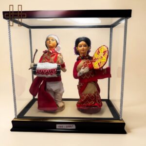 Assamese Bihu Dance Doll Set In Glass Frame-Heritage Handmades -Wood-Premium Minimalist -Handcrafted