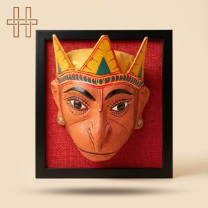Framed hand printed Decorative mask(Hanuman)-Heritage Handmades -Clay and Bamboo-Premium Minimalist -Handcrafted