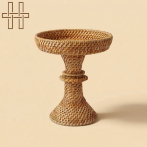Bota 2 (Assamese Traditional Pedestal Tray with Stand ) - Woven - Sustainable Bamboo - Natural Earthy Tone - Handcrafted