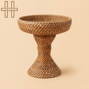 Bota 3 (Assamese Traditional Pedestal Tray with Stand ) - Woven - Sustainable Bamboo - Natural Earthy Tone - Handcrafted