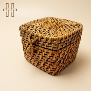Cane Cosmetic Box with Cover- Square - Handwoven Basket - Lightweight-Multipurpose - Eco-Friendly - HandCrafted