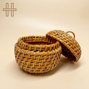 Cane Cosmetic Box with Cover- Round - Handwoven Basket - Lightweight-Multipurpose - Eco-Friendly - HandCrafted