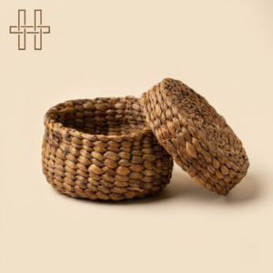 Water Hyacinth Cosmetic Box with Cover- Round - Handwoven Basket - Lightweight-Multipurpose - Eco-Friendly - HandCrafted
