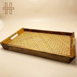 Wood & Bamboo Tray - Natural Serving Board - Easy Grip Edges - Eco-Friendly - HandCrafted