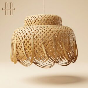 The Sovereign Lotus Pendant - Silhouette of Tradition - Timeless Fiber - IL082- Bamboo Lampshade