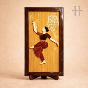 Wooden Crafts Frame-Bharat Natyam-Engineered Wood-Orange-Brown-Handcrafted