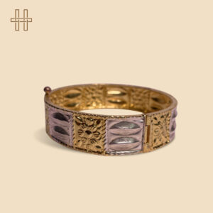 Gaam Kharu (Assamese Traditional Bracelet)-2 Xilikha Medium Band In Two Tone-Medium Band Two Tone Finish-Gold Polished