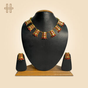 Assamese Jewellery Set-Thuriya (Traditional Ear Stud)-Gold Link Chain With Cuff Earrings-Gold Polished