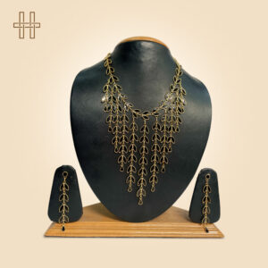 Assamese Jewellery Set-Pat (Silk Motif) Design-Layered Gold Filigree Chain-Gold Polished