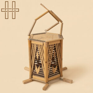 6 Kuna Sika Lamp White/Black (Assamese Traditional Lamp)-Hexa Weave-Sustainable Bamboo-Natural Earthy Tone-Handcrafted