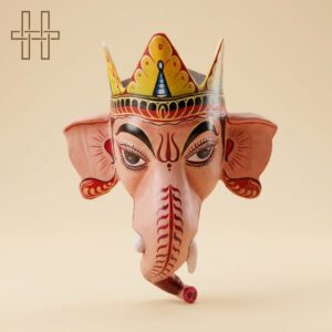 Wall Décor-Ganesh (Hindu God) Mask Design-Clay And Bamboo-Majuli River Island Mask