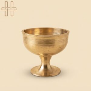 Ban Bati (Assamese Traditional Dining Bowl with Stand)-Handmade-Golden Finish-Bell Metal (Kansa)