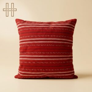 Cushion-Cotton-Red With White Stripe Pattern-Assam Handloom